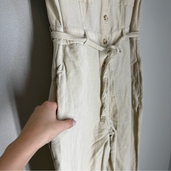 Rails Callie Linen Blend Jumpsuit Size M Women’s Cream Beige Collared Buttoned - Picture 8 of 15